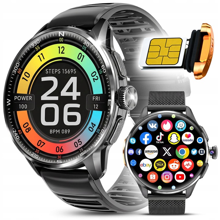 Смарт часовник JG Smart 4G SIM H100, 3GB RAM, 32GB памет, GPS, черен, 47x47x13mm