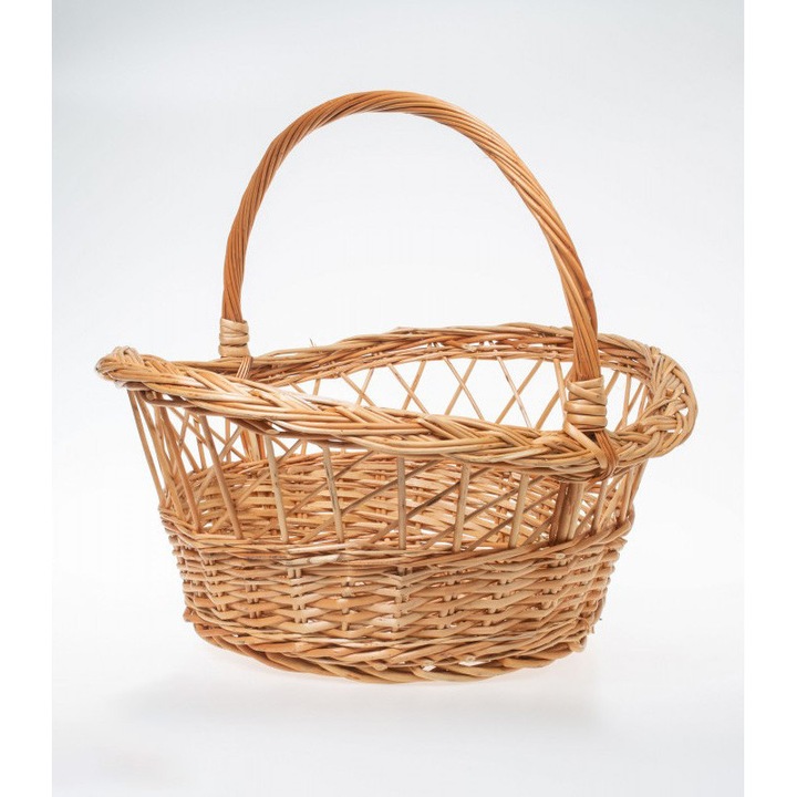 Cos din rachita impletita manual, Maria, cu toarta, diametru 45 cm, inaltime 30 cm