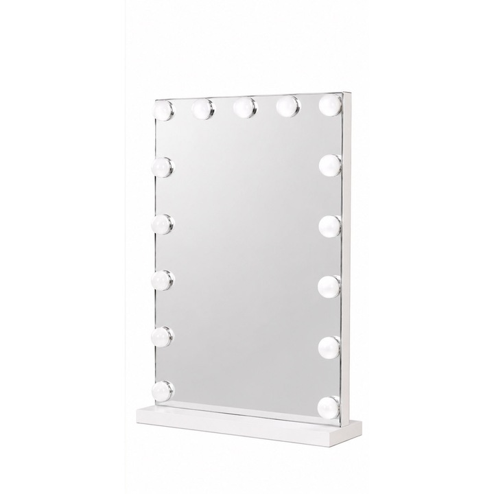 Hollywood Star Doty® sminktükör állvánnyal, 15 fényes LED-del megvilágítva, 3 színű mód, fényerő-szabályozó, 40x50 cm