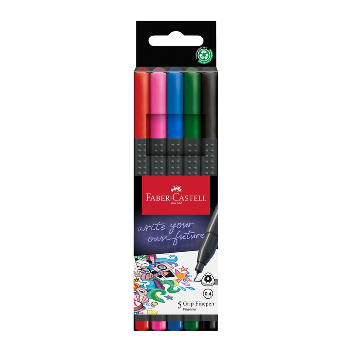 Тънкописец Faber-Castell Grip, 0.4 mm, 5 цвята