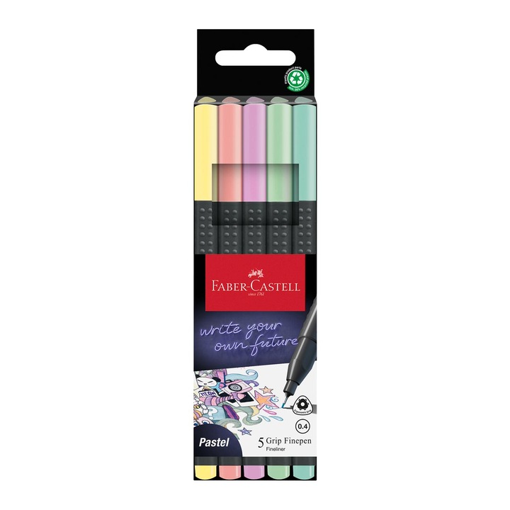 Тънкописец Faber-Castell Grip, 0.4 mm, пастелен, 5 цвята