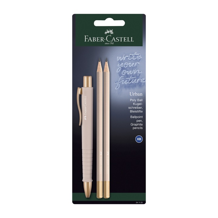 Комплект Химикалка и 2 молива Faber-Castell Poly Ball Urban, бледорозови