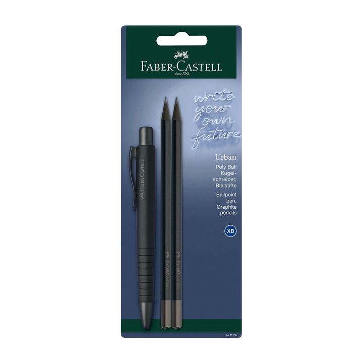 Комплект Химикалка и 2 молива Faber-Castell Poly Ball Urban, черни