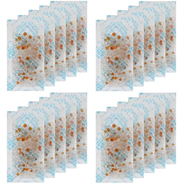 Set 20 pachete gel de silice, reactivabil, indicator umiditate, 8x4cm
