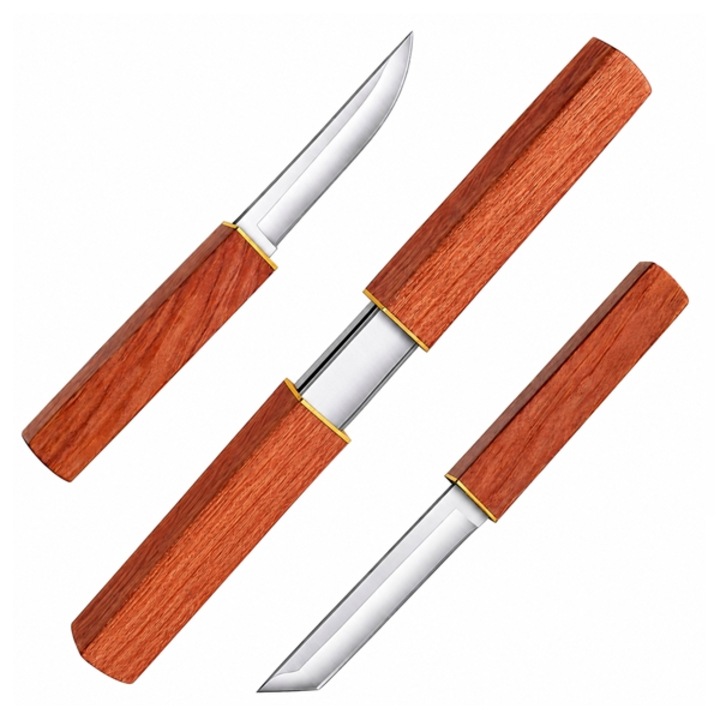 Japán kést DEPOX®, 2 az 1-ben, kemping, műanyag markolat, 19 cm, barna