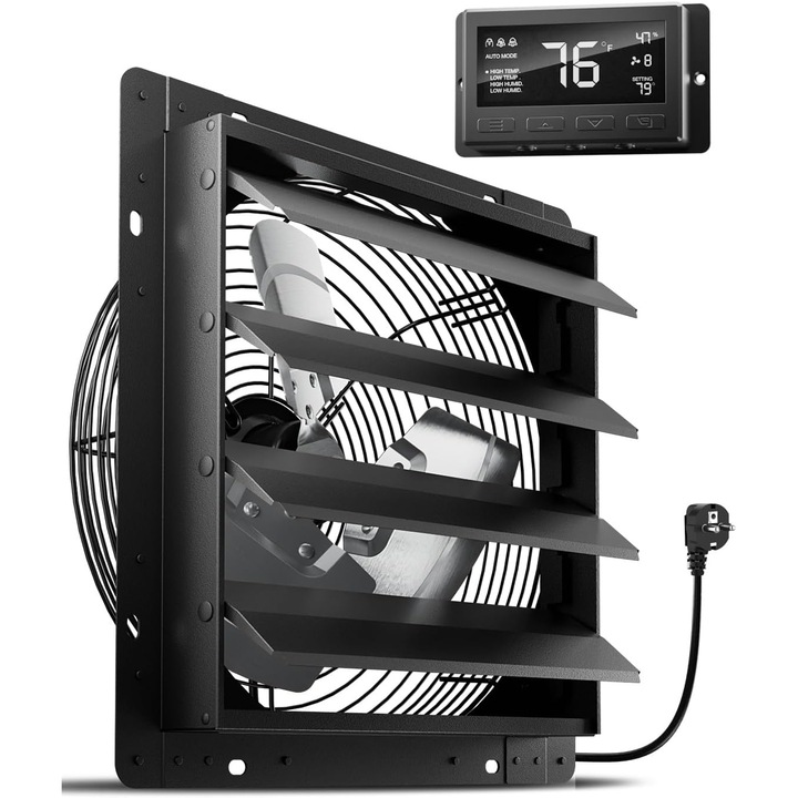 HG Power ipari fali ventilátor 350 mm, 2200 m³/h, EC motor, digitális hőmérséklet- és páratartalom-szabályzóval, 10 sebességfokozat, 9 órás időzítő, digitális kijelző, falra szerelhető, garázsba, pincébe, üvegházba, konyhába és raktárba