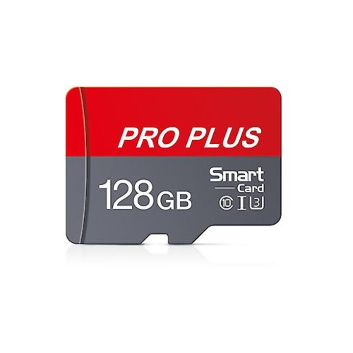 Карта памет 128GB microSD, клас 10, червено-сиво, 15x11x1мм, с адаптер