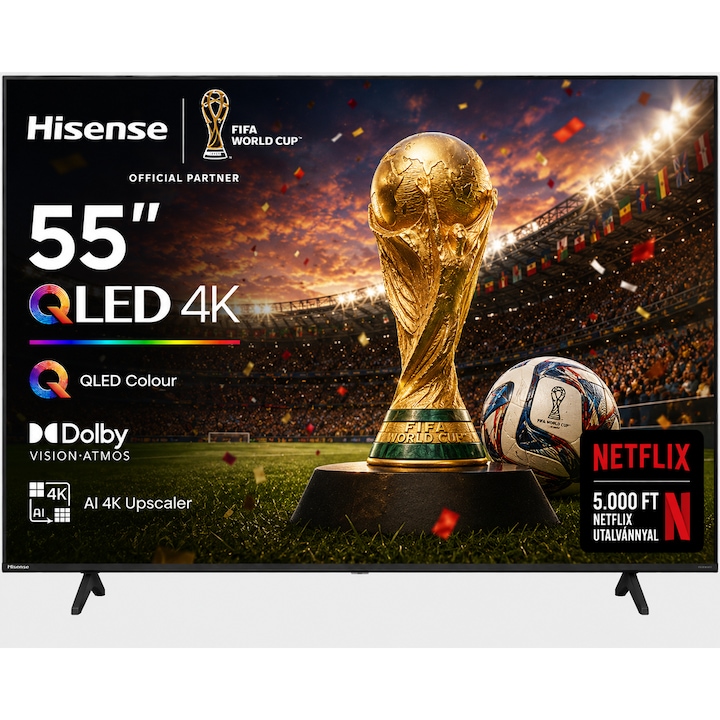 Hisense 50" UHD 4K QLED AI Okos TV, 126 cm képátló, 60 Hz, Wifi, HDMI, Falra szerelhető, Netflix