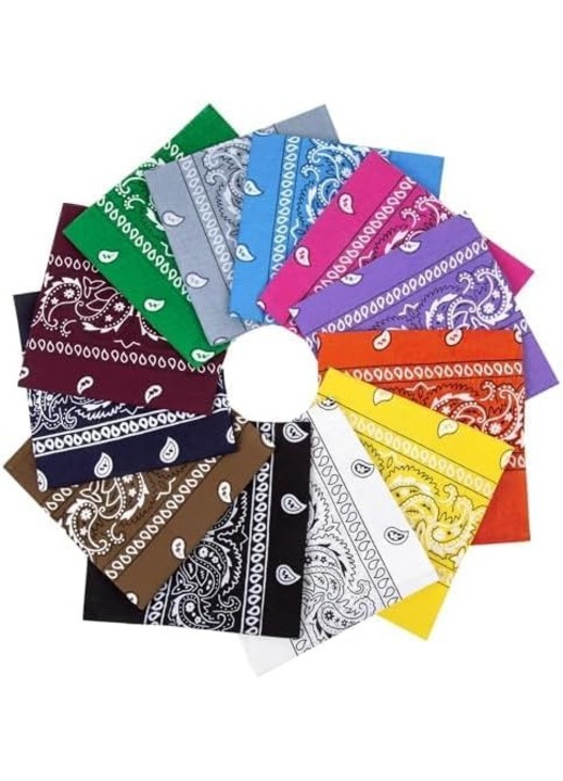 Set 12 Esarfa Tip Bandana din bumbac, Cu imprimeu abstract, Versatile, Usor de curatat, Potrivita atat pentru barbati cat si pentru femei, esarfa pentru gat/par, Bumbac, 54 x 54 cm, Multicolor