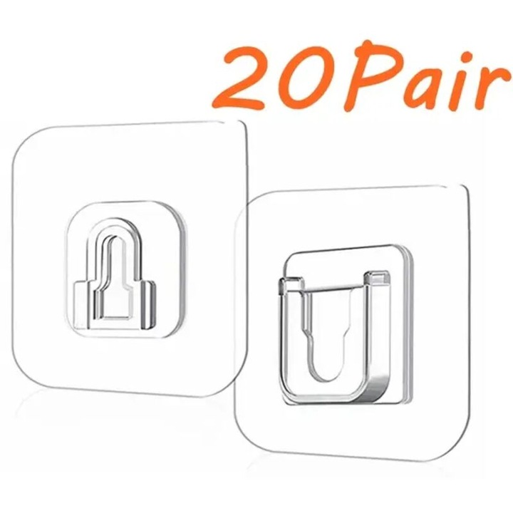 Set 20 carlige adezive duble fata, transparente, rezistente, 5x5cm