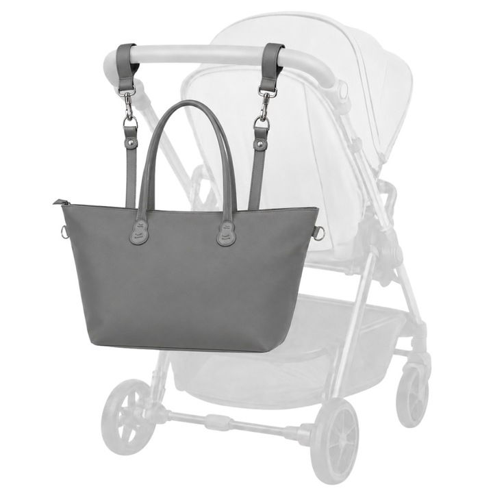 UrbanMama Tote Multifunkcionális Babakocsi Táska, 4 Zseb, Habos Pelenkázó Alátét, Babakocsi és Vállpántok, Modern Nature Vibes Minta, PU és Poliészter Anyagok, 30x53x6cm, Sötétszürke