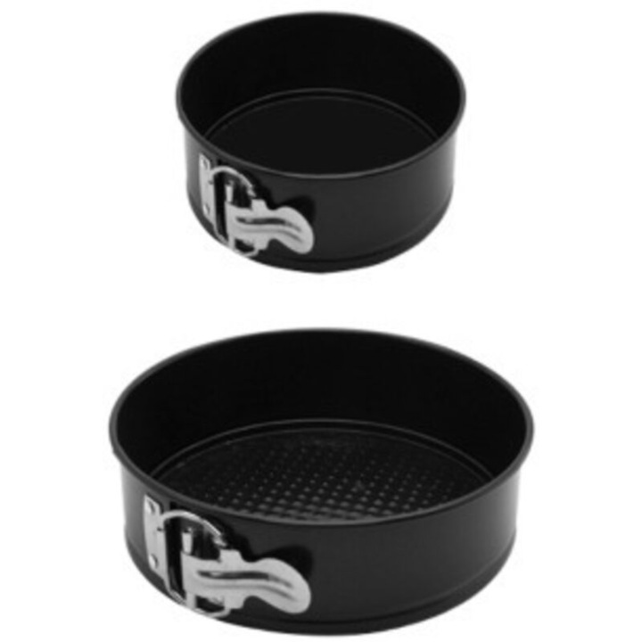 Set 2 tavi rotunde carbon, negru, 10x18cm, strat antiaderent, capac blocabil