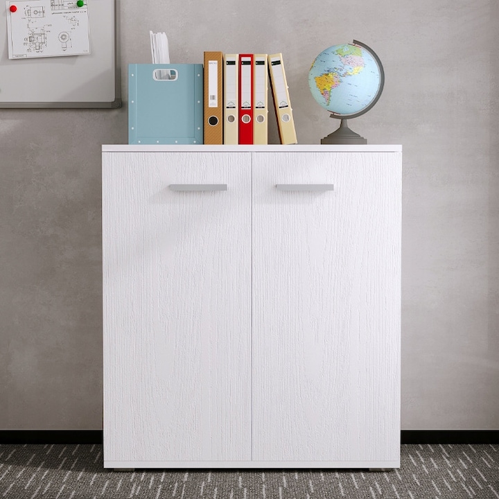 Comoda alba pentru birouri si camere de zi – Dulap cu 2 usi si 3 rafturi, 68 cm
