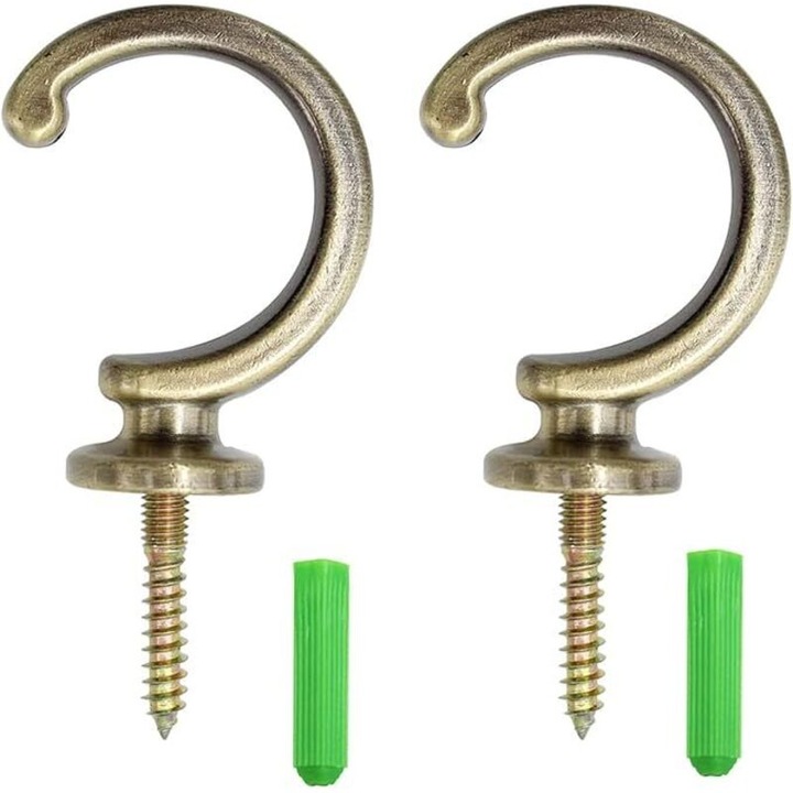 Set 2 carlige vintage pentru perdele, metal, bronz, 8x4cm
