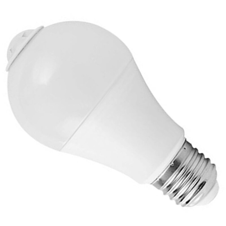 LED izzó mozgásérzékelővel 9W, E27, alumínium, fehér