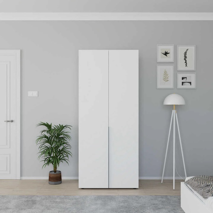 Dulap Haine Adore Oryana cu 2 usi si 5 rafturi, Alb - Nuc, 90x210x62 cm - Nuc