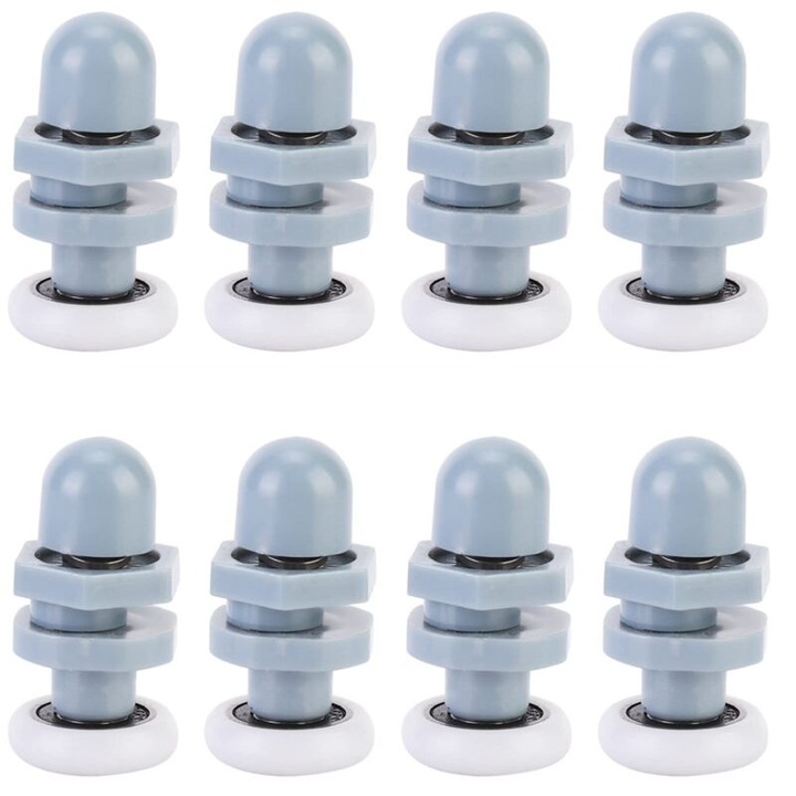 Rolete pentru usi glisante, set 8 buc, plastic, 20-25mm, alb