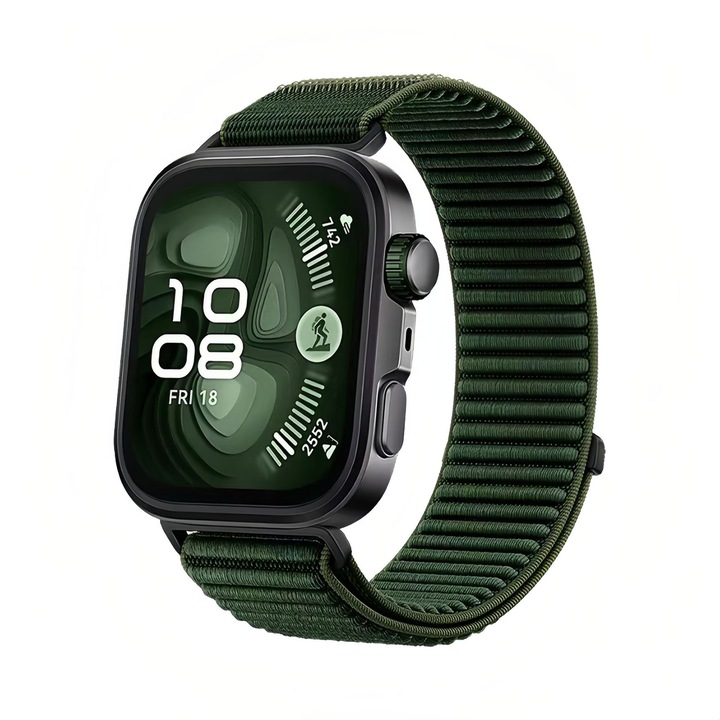 Текстилна каишка, съвместима с Huawei Watch Fit 5 Pro / Fit 5 / Fit 4 Pro / Fit 4 / Fit 3, мека и удобна, закопчаване с велкро, зелена