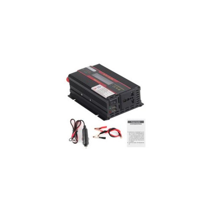 Autós inverter 12V-ról 220V-ra 350W, LCD kijelző, intelligens hűtés, 19,5x11x5,5cm