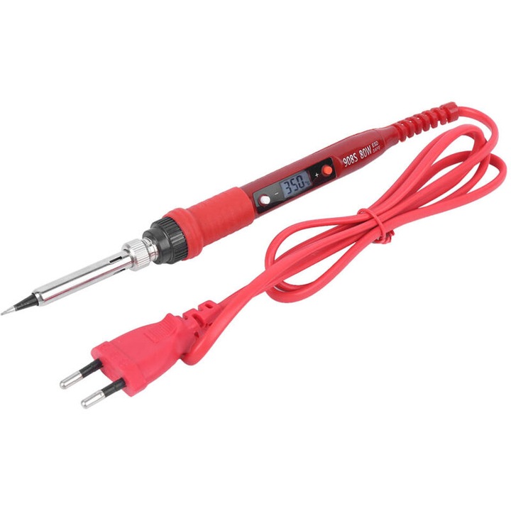 Pistol de lipit, 80W, reglaj temperatura, rosu, 1.4m cablu