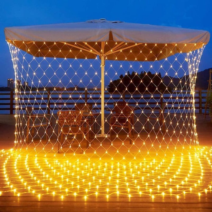 LED füzér 200 LED 3x2m meleg fehér vízálló 8 mód