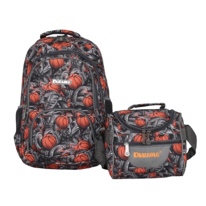 Set Rucsac Școlar și Geantă pentru Mâncare DURABLE 1812-12351-12, 30/44/14 cm, Gri