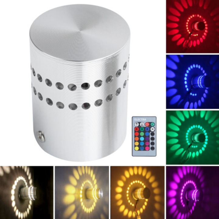 LED аплик за стена/таван 3W RGB спирала с дистанционно управление многоцветен 360° 85-265V