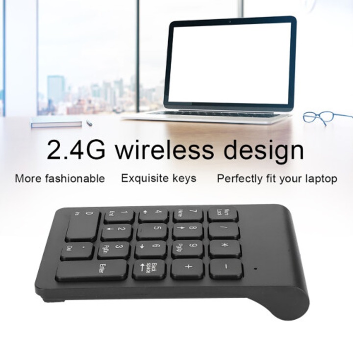 Vezeték nélküli mini numerikus billentyűzet 2.4G USB fekete fehér 85x133mm
