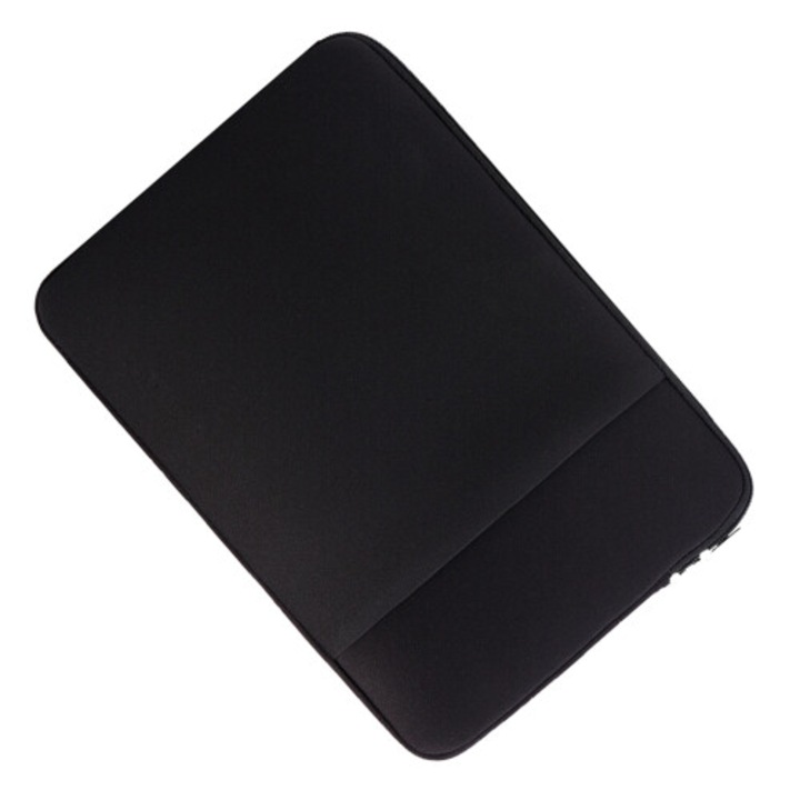 Husa laptop 14 inch, negru, slim, cu fermoar moale