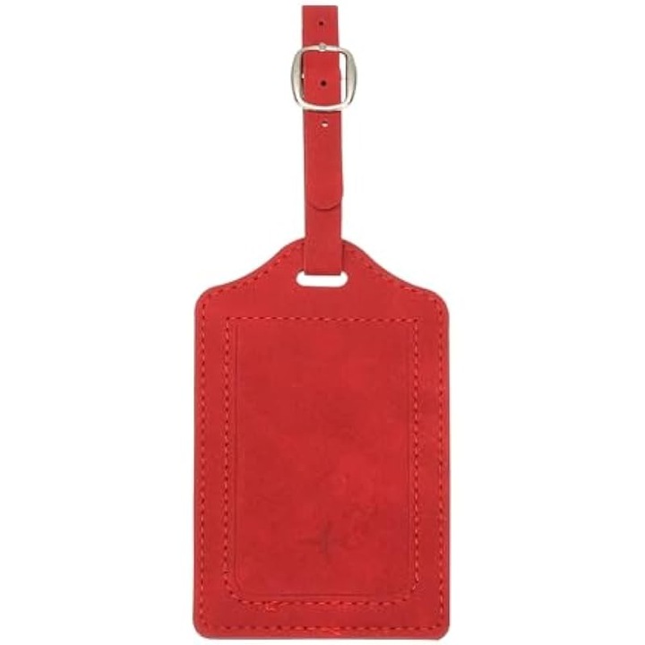 Bőröndcímke piros PU bőr 11x7cm 1 db-os szett