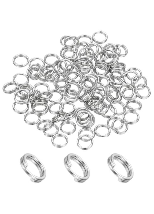 Készlet 100 ezüst színű dupla fémgyűrű 5x0.6mm ékszerekhez és kulcstartókhoz
