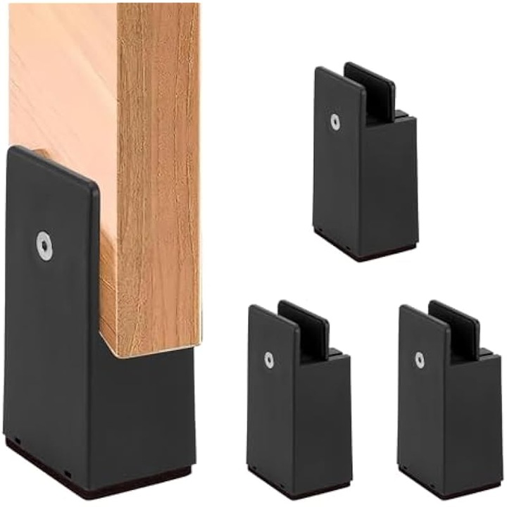 Ridicatoare reglabile mobilier set 4 piese, plastic dur, 10cm, protectie podea lemn, negru