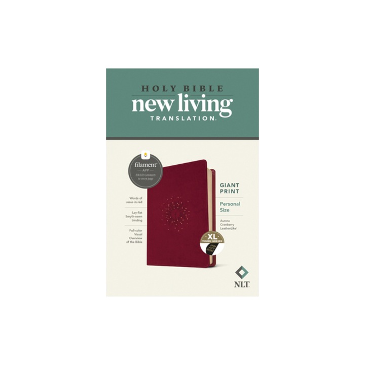 NLT Personal Size Giant Print Bible, Filament Enabled Edition Red Letter, Leatherlike, Aurora Cranberry, Indexed, Tyndale