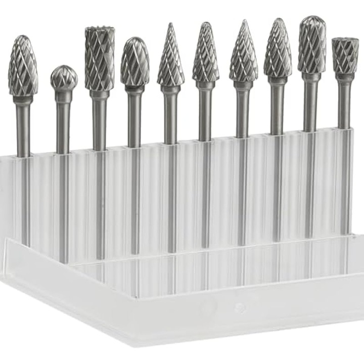 10 db volfrámkarbid forgó marófej készlet, 1/8" szár, különböző formák, 45x1/4cm