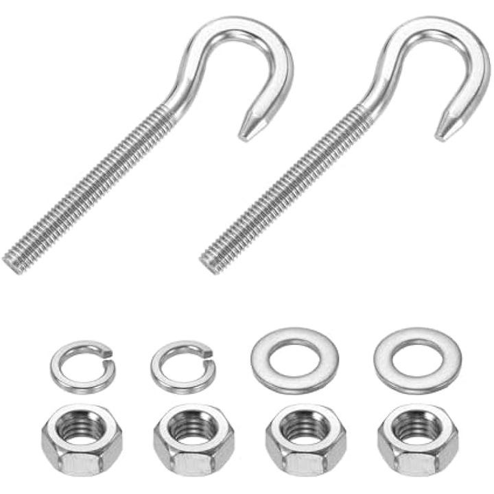 2 db M6x73mm szemes csavar készlet, rozsdamentes acél, ezüst, anyákkal és alátétekkel