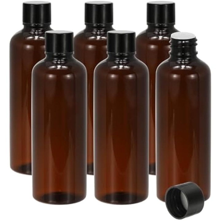 Комплект от 6 бутилки за пътуване 100ml, черно-кафяв, 122x38mm, винтова капачка