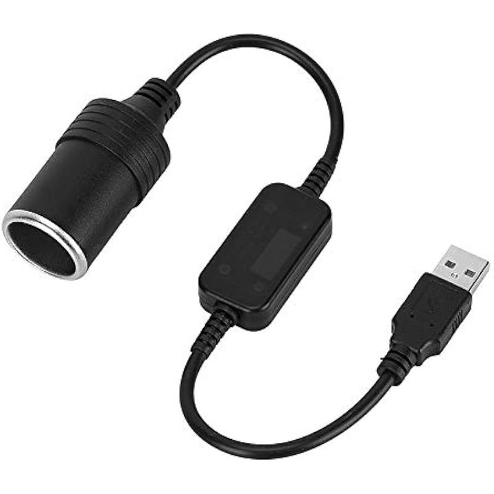 USB 5V átalakító adapter 12V autós szivargyújtó aljzathoz, fekete, kompakt