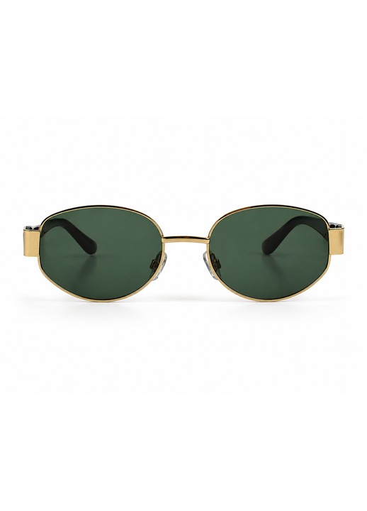 Ochelari De Soare Barbati Rama Metalica Aurie Ovala Lentile Verzi Inchise Brate Negre Accesoriu Retro Modern Condus Shopiens®