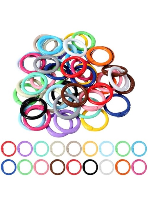 48 db színes fémgyűrű készlet, 24mm, kerek karabinerek, többszínű