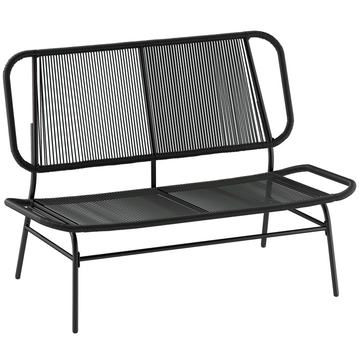 Canapea Loveseat din Ratan, Outsunny, Rattan PE, Otel, 117 x 67 x 80 cm, Negru