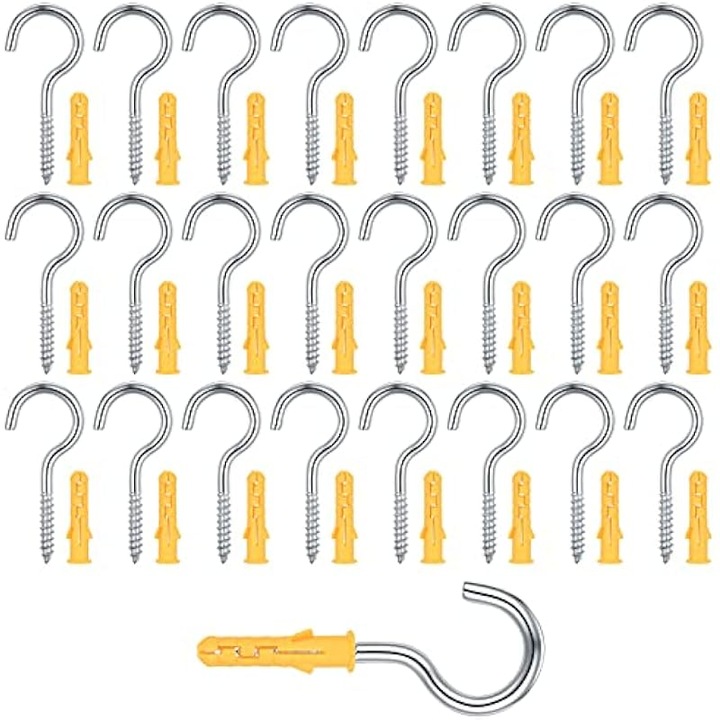 25 db rozsdamentes acél 304 csészehorog készlet, 3.5mm, tiplikkel, 51x14mm