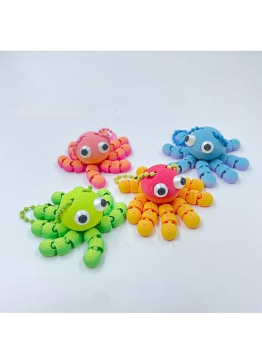 3D csuklós polip kulcstartó, 4 darabos szett, többszínű, 5cm