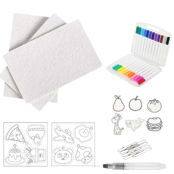 Set pictura textura spuma, 24 markere, 10 coli 3D, multicolor, 10x15cm