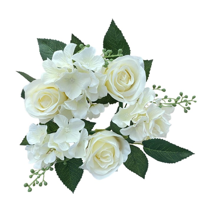 Coronita decorativa cu trandafiri artificiali albi 20cm