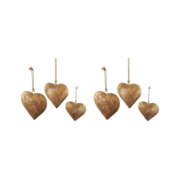 Set 6 clopotei decorativi inima metal galben 6x6cm