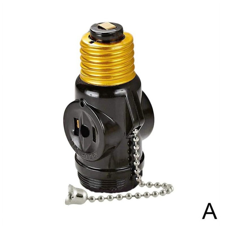 Soclu bec cu intrerupator cu lant si 2 prize, alb, 125V 150W