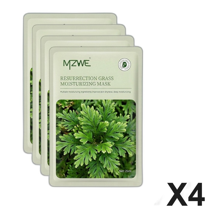MZWE Koreai Arcmaszk Szett 4 db, Feltámadás Füve (Resurrection Grass) kivonattal, Hidratáló, 4 x 25ml, Érett Bőrre