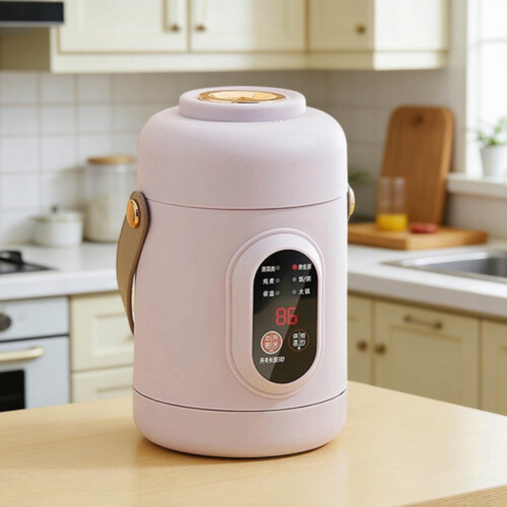 Mini Multicooker Portabil, Ceramic, Aburitor, Temporizator 12h, Multicolor, 22.3x13x13cm