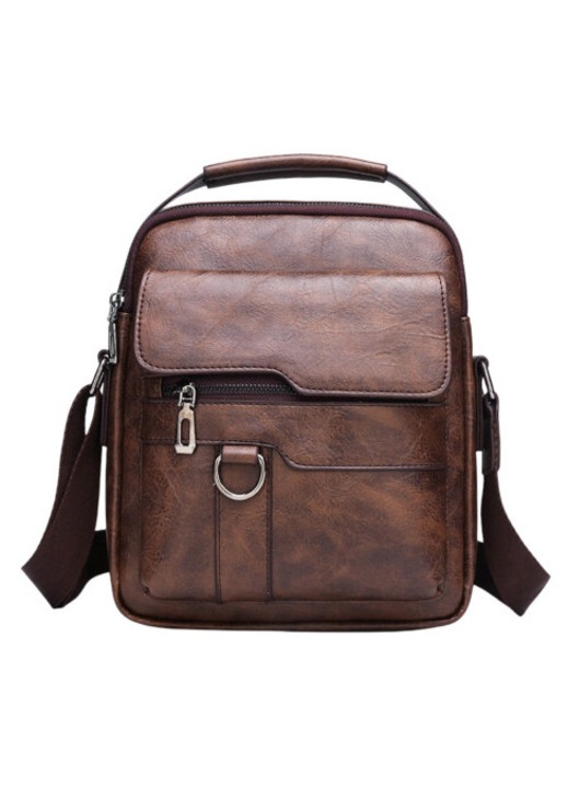 Férfi crossbody táska, műbőr, nagy kapacitású, barna, 26x22x3cm