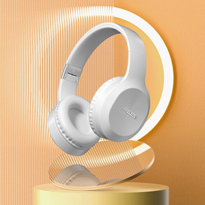 Összecsukható Bluetooth 5.3 fejhallgató, HiFi hangzás, fehér, 20x18cm
